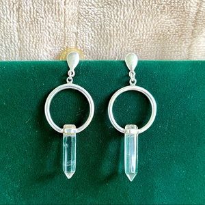 STERLING SILVER CLEAR QUARTZ GLASS POINTED CRYSTAL POST EARRINGS